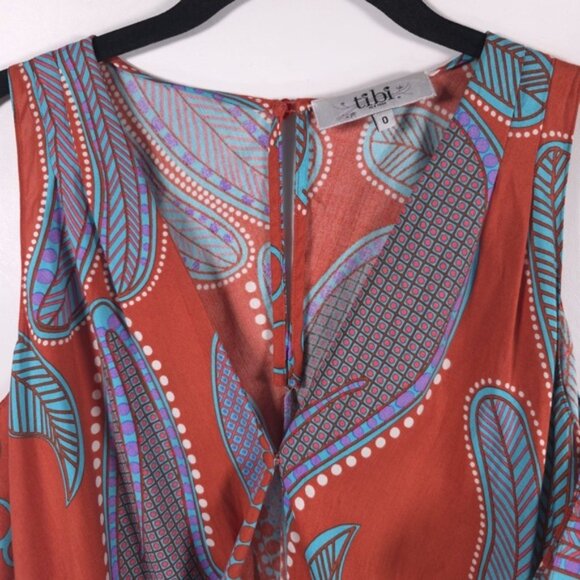 Tibi NEW YORK 100% SILK LooseTop Slightly Fitted Skirt Mini Dress Paisley Size 0 - Picture 3 of 11